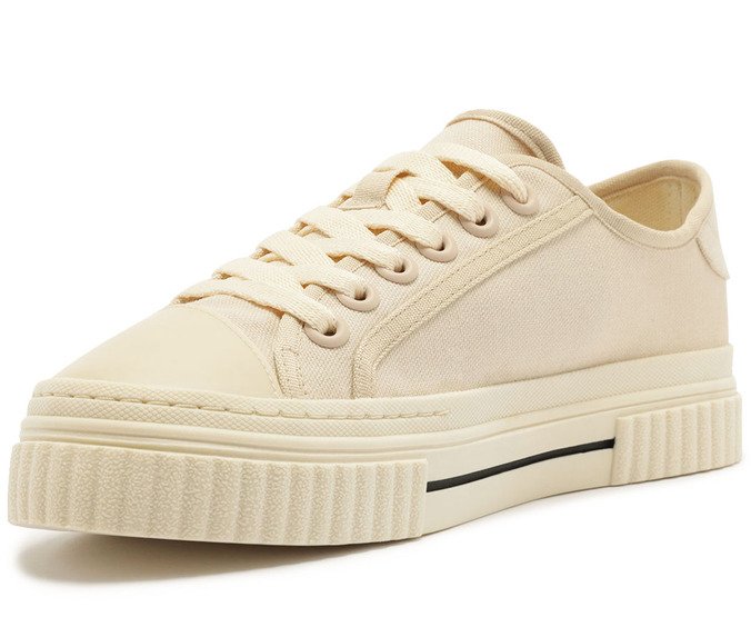 Tênis De Amarrar Nude Sola Alta Lona Alê