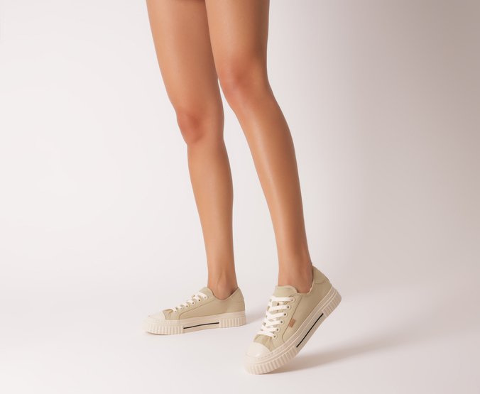 Tênis De Amarrar Nude Sola Alta Lona Alê