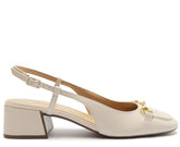Sapatilha Slingback Salto Bloco Bridão Branca