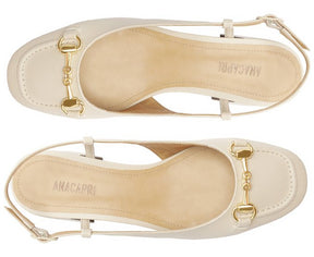 Sapatilha Slingback Salto Bloco Bridão Branca
