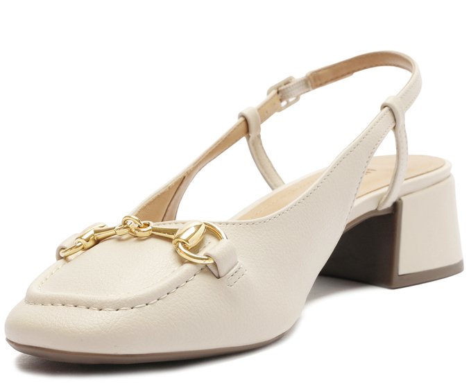 Sapatilha Slingback Salto Bloco Bridão Branca