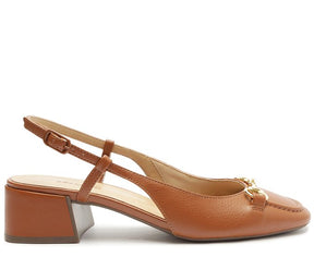 Sapatilha Slingback Salto Bloco Bridão Marrom
