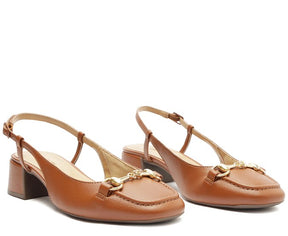 Sapatilha Slingback Salto Bloco Bridão Marrom
