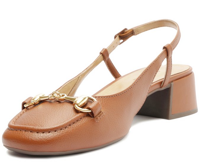 Sapatilha Slingback Salto Bloco Bridão Marrom
