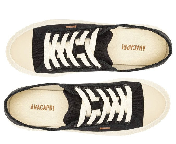 Tênis De Amarrar Preto Sola Alta Lona Alê