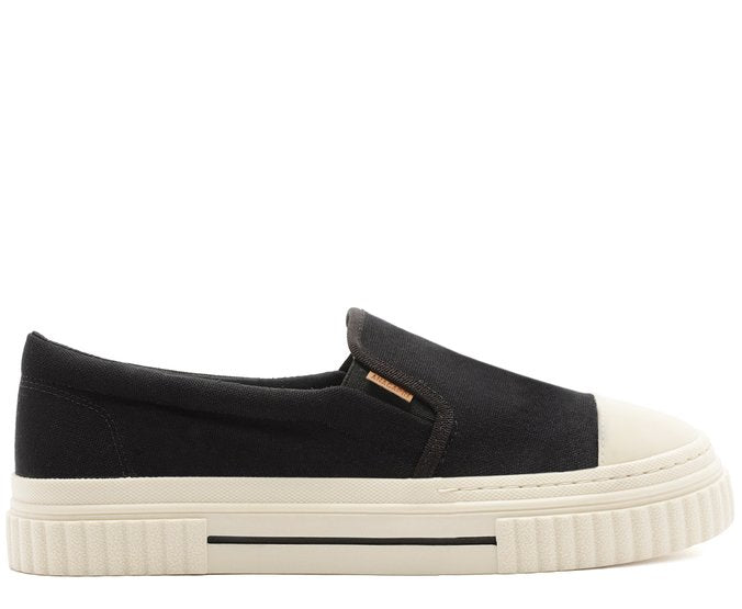 Tênis Slip On Preto Sola Alta Lona Alê