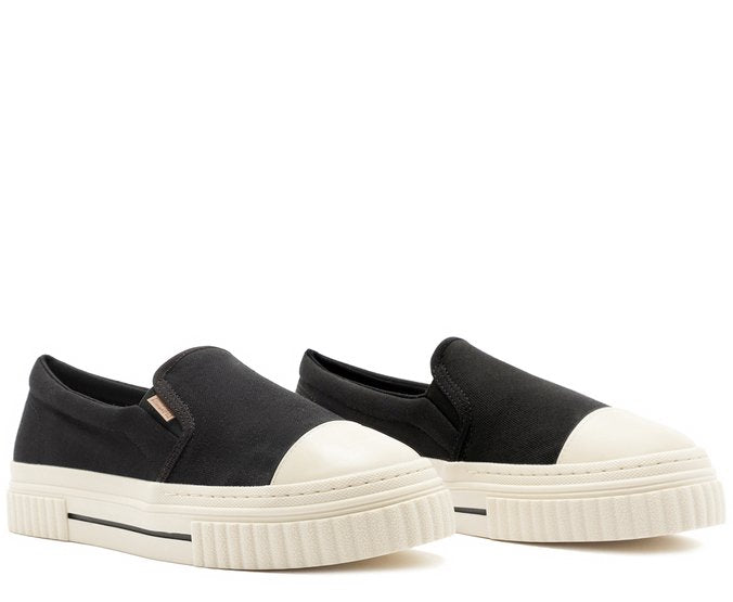 Tênis Slip On Preto Sola Alta Lona Alê