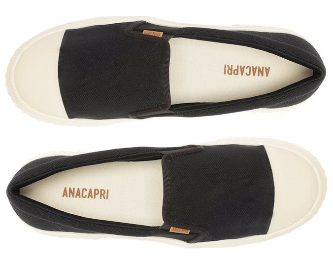 Tênis Slip On Preto Sola Alta Lona Alê