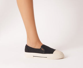 Tênis Slip On Preto Sola Alta Lona Alê