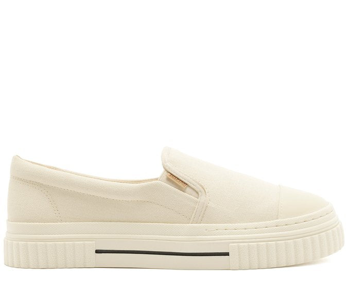 Tênis Slip On Bege Sola Alta Lona Alê